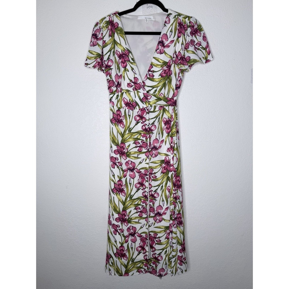 June And‎ Hudson Midi Wrap Dress Womens S Pink Floral Spring Summer
